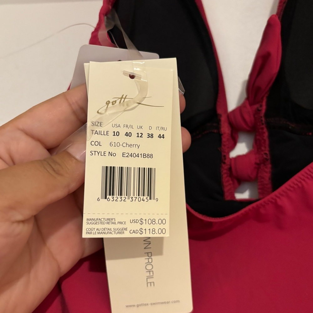 NWT Gottex Pink Bow Swimsuit Top Tankini Size 10 - Picture 5 of 9